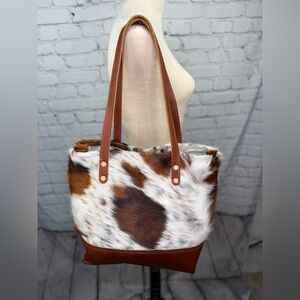 KMM & Co 1923 Hair on Hide Panel Tote w/ Two-ply Tan Bison